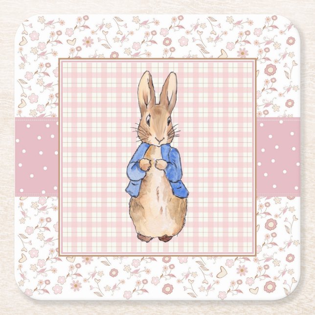 Peter the Rabbit Pink jacket Square Paper Coaster (Front)
