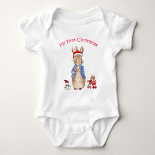 Peter the rabbit Santa hat Reindeer Snow man Baby Bodysuit