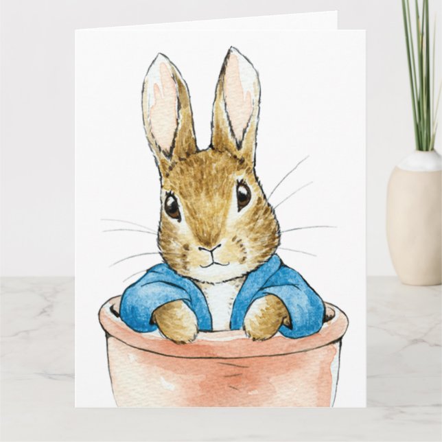 Peter the Rabbit Sitting in a Plant Pot     Card (Front)