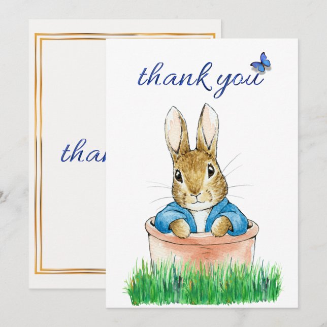 Peter the Rabbit Sitting in a Plant Pot     Thank You Card (Front/Back)