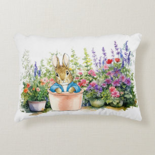 Peter the rabbit sitting in a pot accent pillow