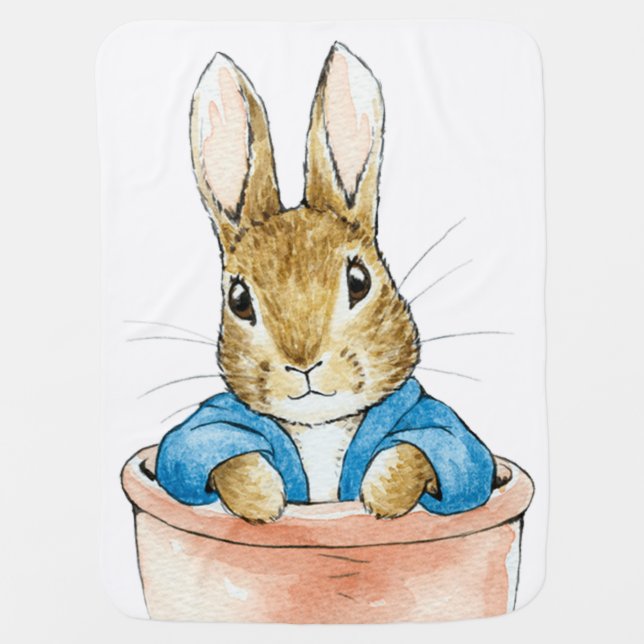 Peter the Rabbit Sitting in a Pot    Baby Blanket (Front)