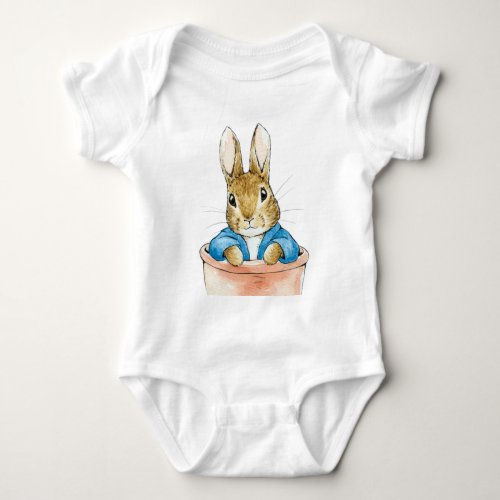 Peter the Rabbit Sitting in a Pot    Baby Bodysuit