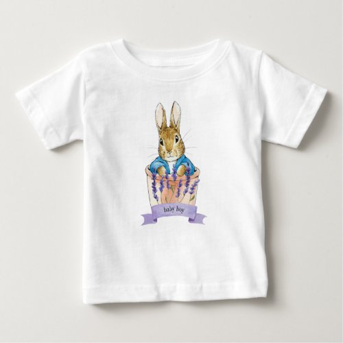Peter the Rabbit Sitting in a Pot Baby Boy text Baby T_Shirt