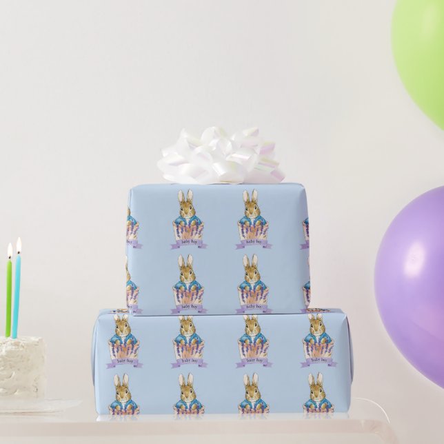 Peter the Rabbit Sitting in a Pot Baby Boy text Wrapping Paper (Party Gifts)