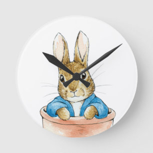 Peter the Rabbit Sitting in a Pot Round Clock