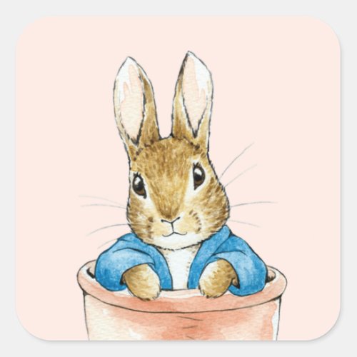 Peter the Rabbit Sitting in a Pot   Square Sticker