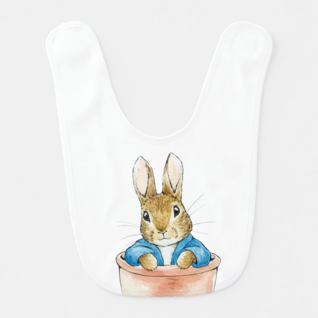 Peter the Rabbit Sitting in Plant Pot     Baby Bib (Front)