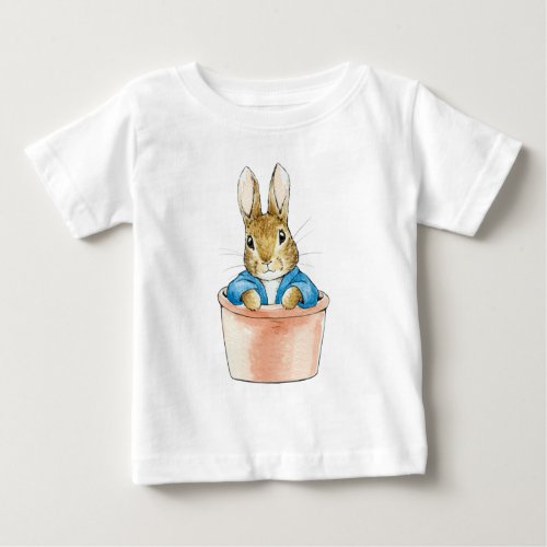 Peter the Rabbit Sitting in Plant Pot   Baby T_Shirt