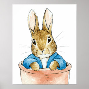 Peter the Rabbit Sitting in Plant Pot Poster