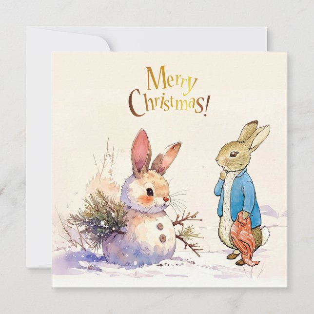 Peter the Rabbit & Snow Bunny Magic Holiday Card (Front)