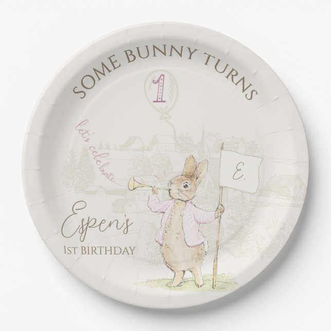 Peter the Rabbit Soe Bunny 1st Birthday Paper Plates (Front)