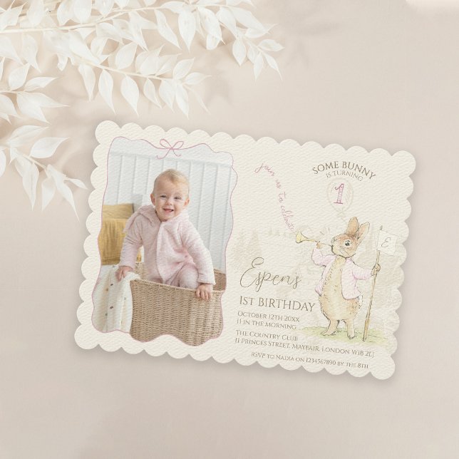 Peter the Rabbit Some Bunny 1st Birthday Photo Invitation (Creator Uploaded)