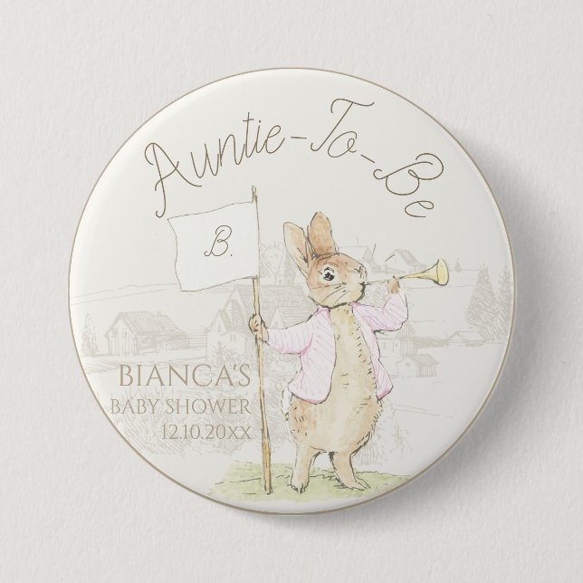 Peter the Rabbit Some Bunny Baby Shower Auntie to  Button (Front)