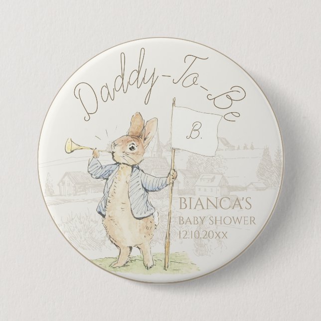Peter the Rabbit Some Bunny Baby Shower Daddy to b Button (Front)