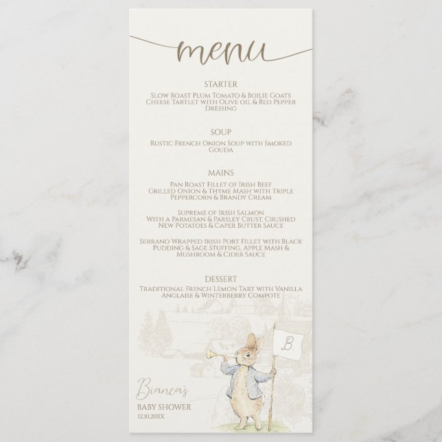 Peter the Rabbit Some Bunny Baby Shower Menu (Front)