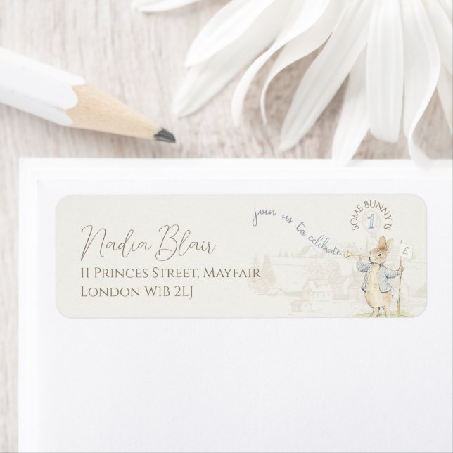 Peter the Rabbit Some Bunny Beatrix 1st Birthday Label (Insitu)