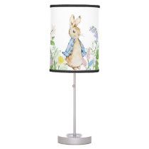 Peter the Rabbit Spring Blooms Blue Baby Shower Table Lamp