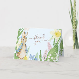 Peter the Rabbit Spring Blooms Blue Baby Shower Thank You Card