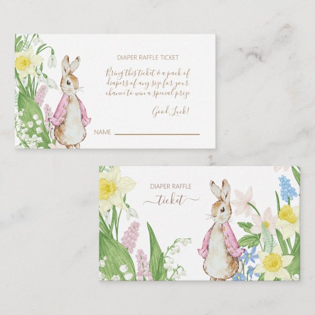 Peter the Rabbit Spring Blooms Pink Baby Shower Enclosure Card (Front/Back)