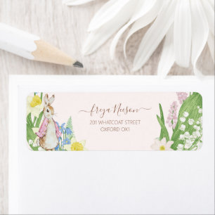 Peter the Rabbit Spring Blooms Pink Baby Shower Label