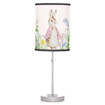 Peter the Rabbit Spring Blooms Pink Baby Shower Table Lamp