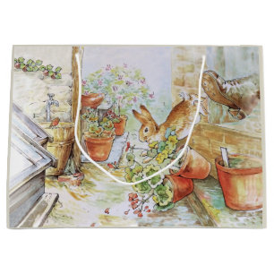 Peter the rabbit tumbling in garden shed large gift bag