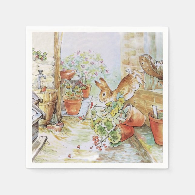 Peter the rabbit tumbling in garden shed 	 napkins (Front)