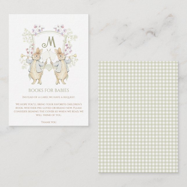 Peter the Rabbit Twins Baby Shower Book Request Enclosure Card (Front/Back)