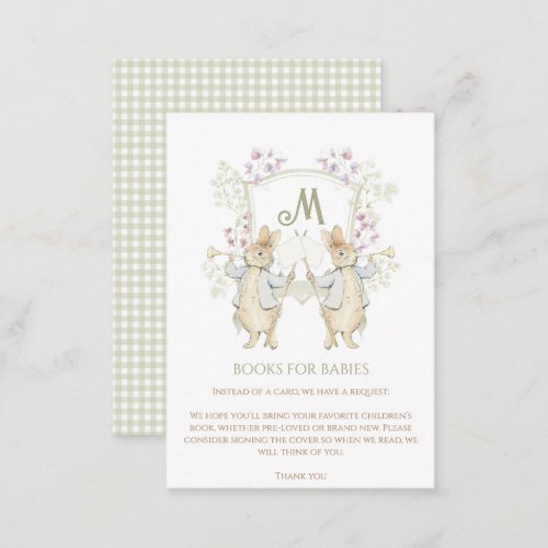 Peter the Rabbit Twins Baby Shower Book Request Enclosure Card