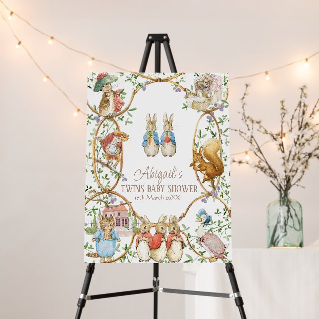 Peter the Rabbit Twins Baby Shower Welcome Sign (In Situ (Stand))