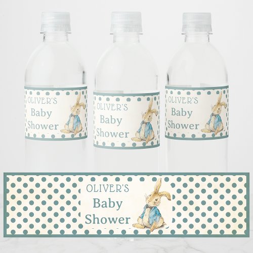 Peter The Rabbit Vintage Baby Shower Blue Water Bottle Label