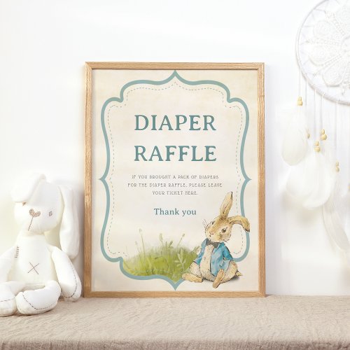 Peter The Rabbit Vintage Baby Shower Diaper Raffle Poster