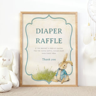 Peter The Rabbit Vintage Baby Shower Diaper Raffle Poster