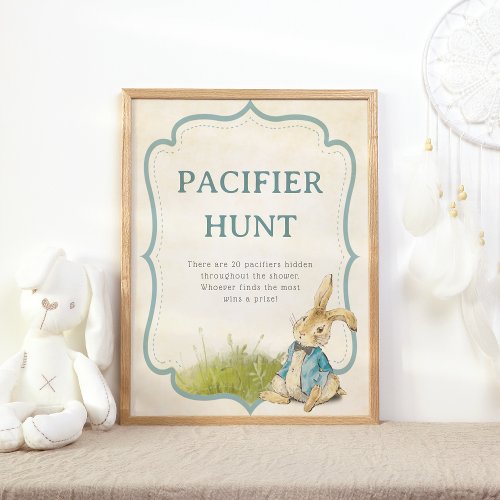 Peter The Rabbit Vintage Baby Shower Pacifier Hunt Poster