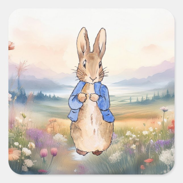 Peter the Rabbit wildflower field Square Sticker (Front)