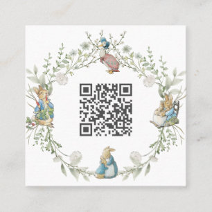 Peter the Rabbit Wildflower QR Code Square Business Card