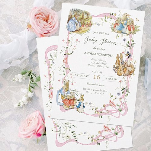 Peter the Rabbit  Wildflower Ribbon Baby Shower  Invitation