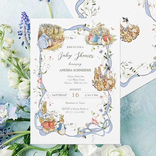 Peter the Rabbit  Wildflower Ribbon Baby Shower  Invitation (Creator Uploaded)