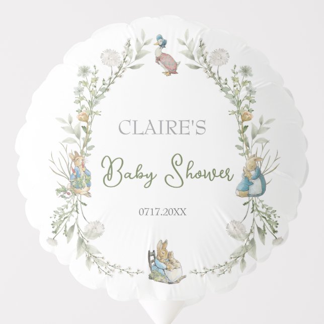 Peter the Rabbit Wildflower Watercolor Baby Shower Balloon (Front)