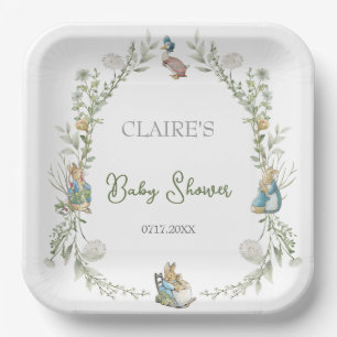 Peter the Rabbit Wildflower Watercolor Baby Shower Paper Plates