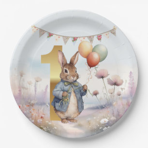 Peter the rabbit with balloons First birthday Paper Plates
