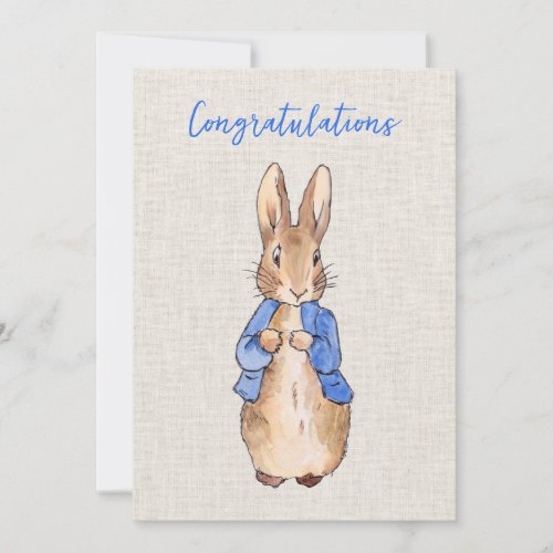Peter the rabbit with beige linen background invitation