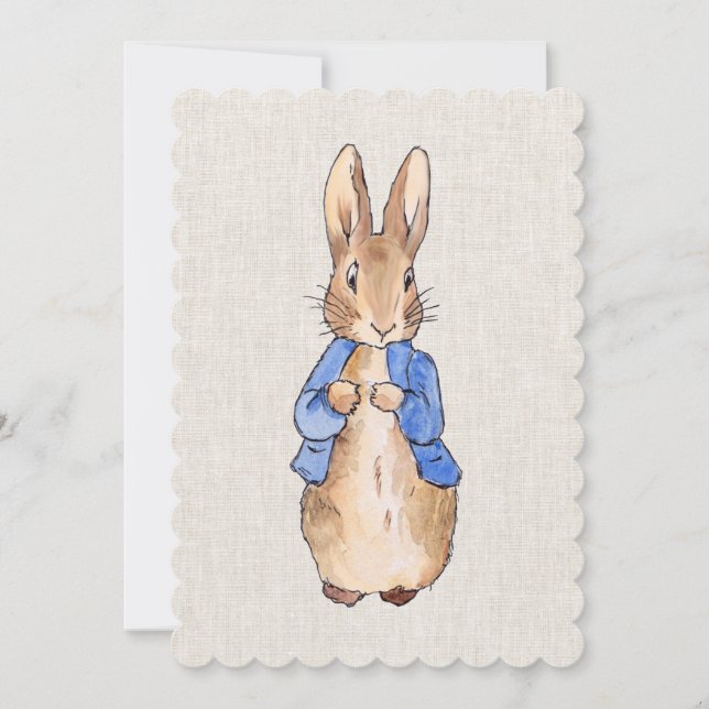 Peter the rabbit with beige linen background invitation (Front)