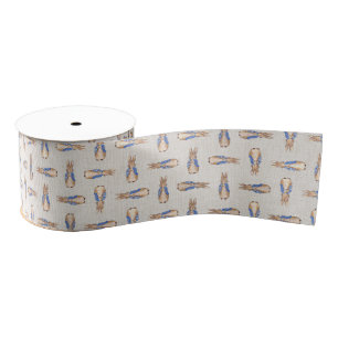 Peter the rabbit with beige linen texture grosgrain ribbon