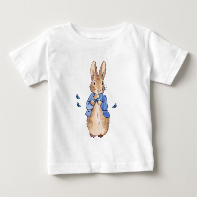 Peter the Rabbit with blue butterflies Baby T-Shirt (Front)