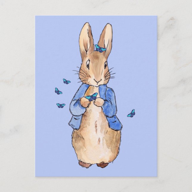Peter the Rabbit with Blue Butterflies  Postcard (Front)