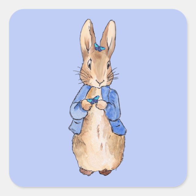 Peter the Rabbit with Blue Butterflies  Square Sticker (Front)