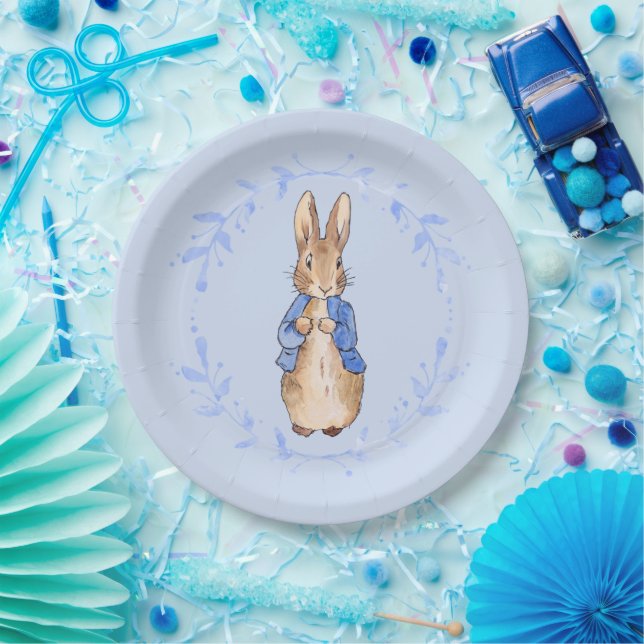 Peter the Rabbit with blue leaf wreath   Paper Plates (Party)