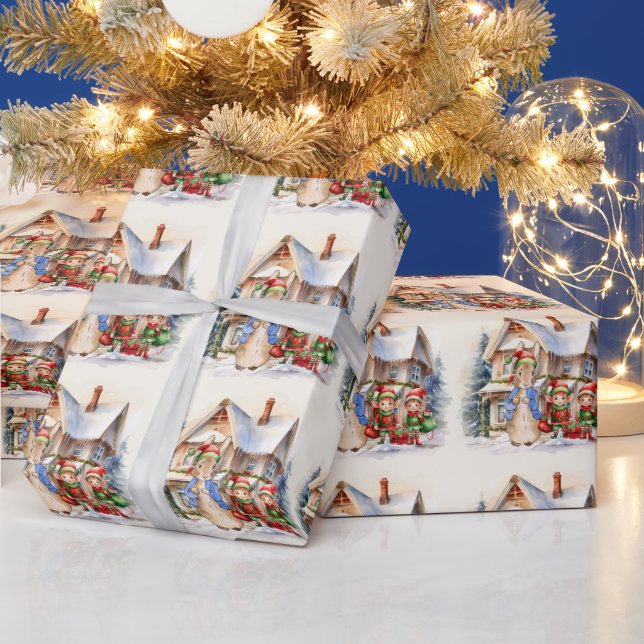 Peter the Rabbit with Christmas Elves Wrapping Paper (Holidays)